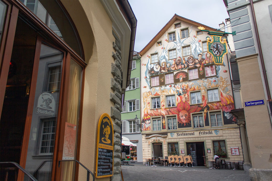 Painted building in Lucerne's Old Town