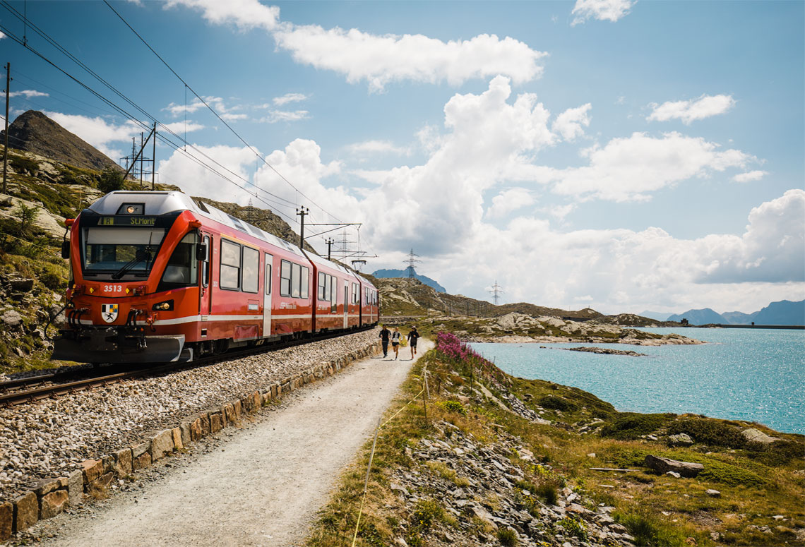 Bernina Express passing Lago Bianco